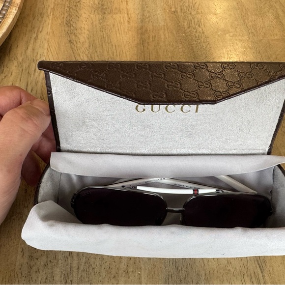 Gucci White Frame Gradient Lens Aviator Mens Sunglasses - Picture 2 of 12